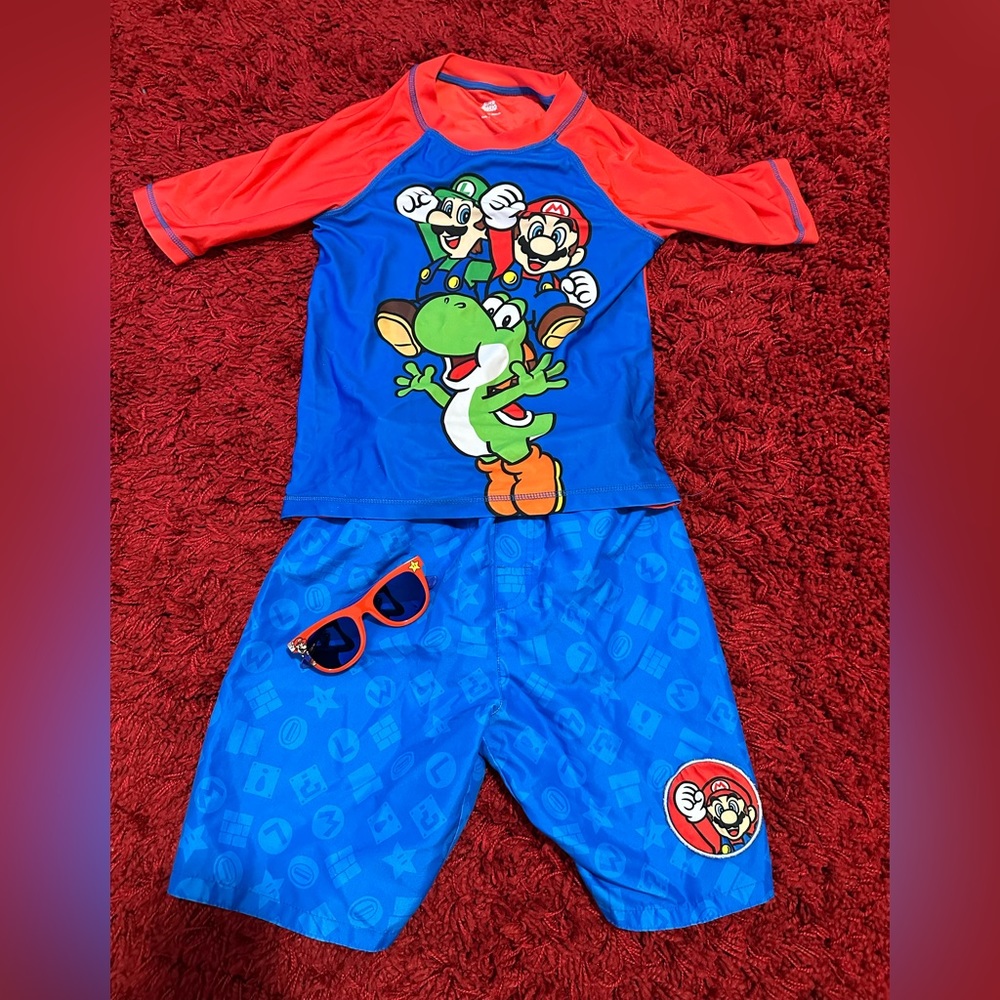 Super Mario Swim Trunks and Rash Guard